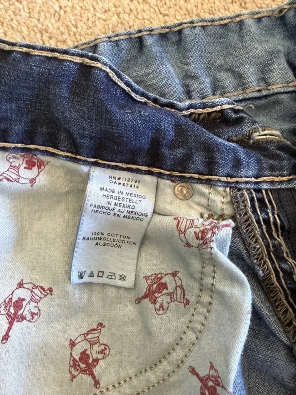 Vtg True Religion Ricky Straight Flap Super QT ThickStitch Mens Jeans 29x27 Hemd